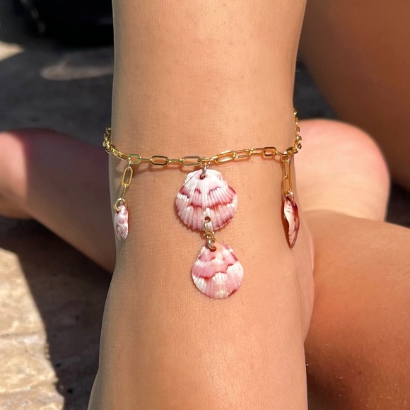 Natural Seashell Gold Anklet Handmade 14k Gold Filled